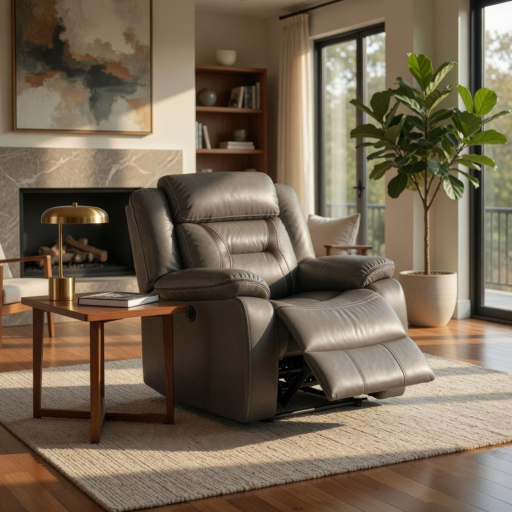 Leatherette Power Glider Recliner with USB Dock, Gray - BM232149
