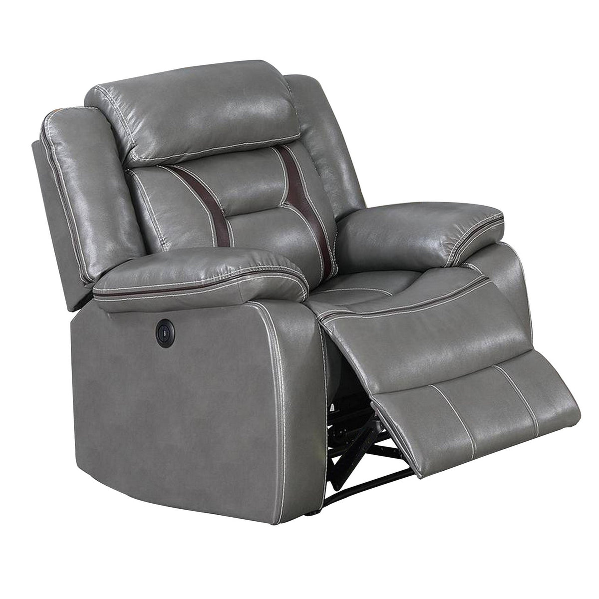 Leatherette Power Glider Recliner with USB Dock, Gray - BM232149
