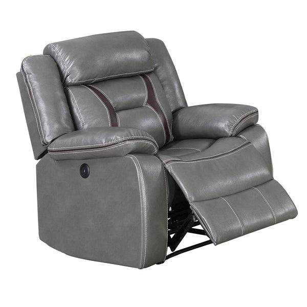 Leatherette Power Glider Recliner with USB Dock, Gray - BM232149