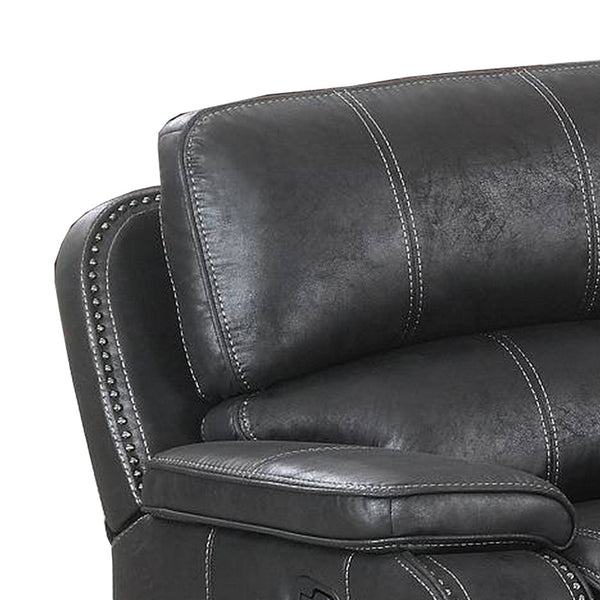 Leatherette Manual Recliner with Stitched Details, Black - BM232359