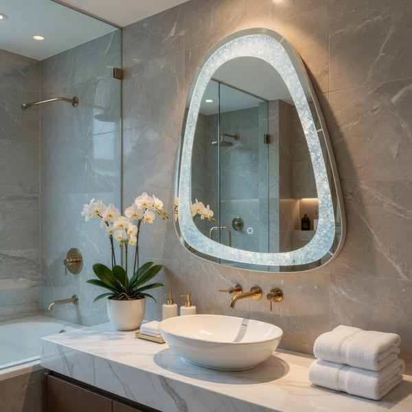 Irregular Beveled Wall Mirror with Touch Led, Silver - BM232516
