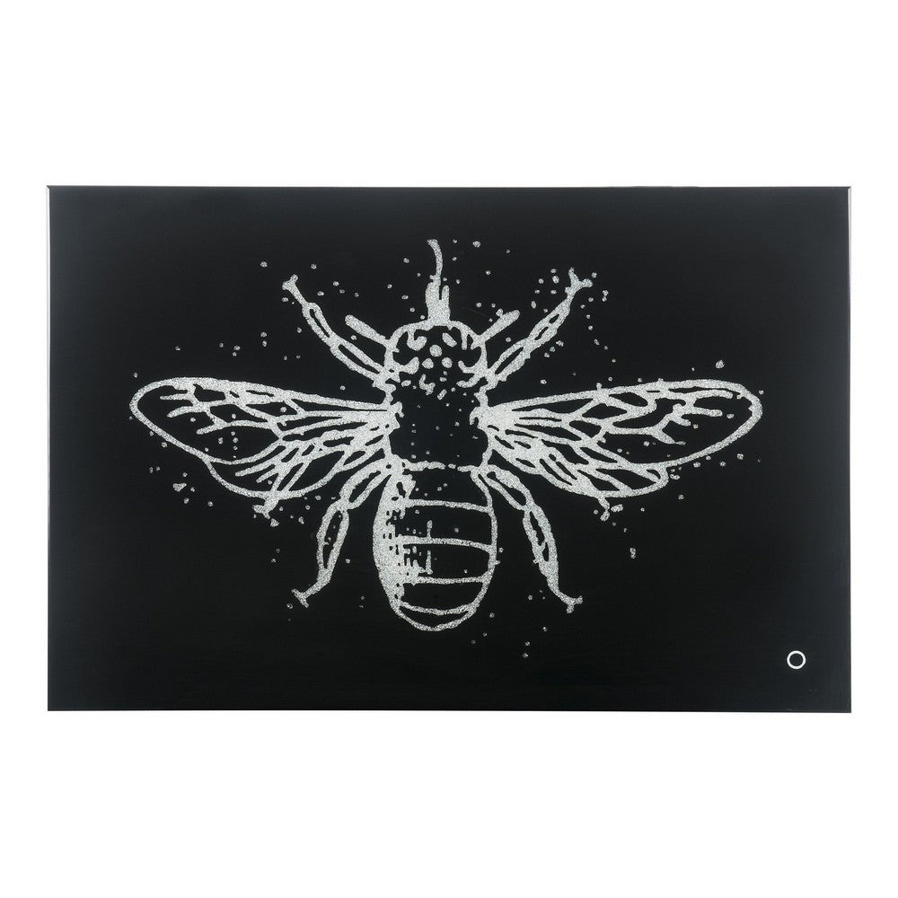 Rectangular Butterfly Wall Art with LED, Black and Silver - BM232519