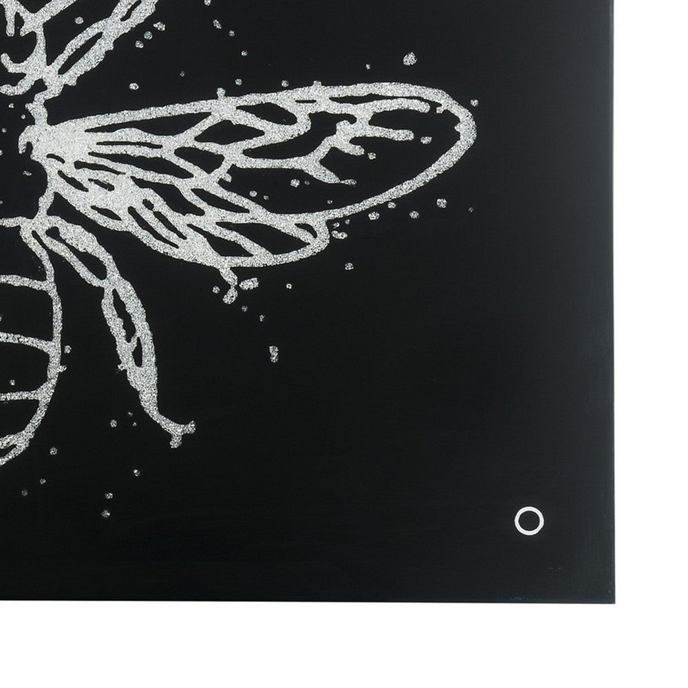 Rectangular Butterfly Wall Art with LED, Black and Silver - BM232519