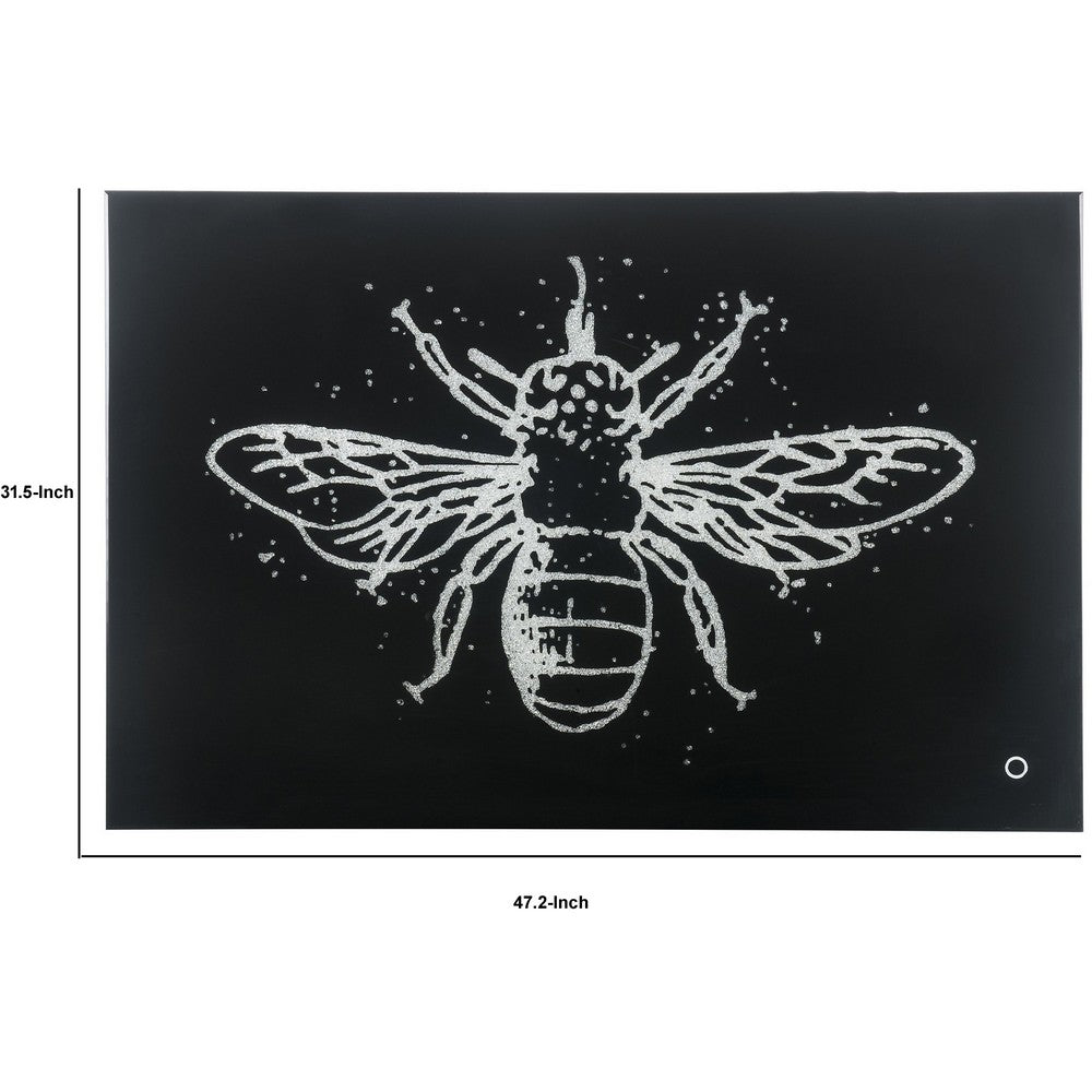 Rectangular Butterfly Wall Art with LED, Black and Silver - BM232519