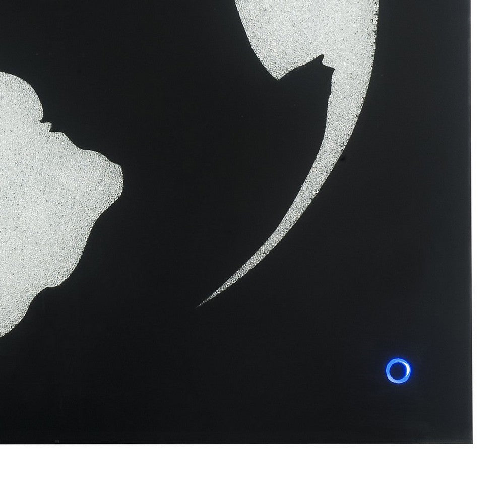 Rectangular World Wall Art with LED, Black and Silver - BM232520