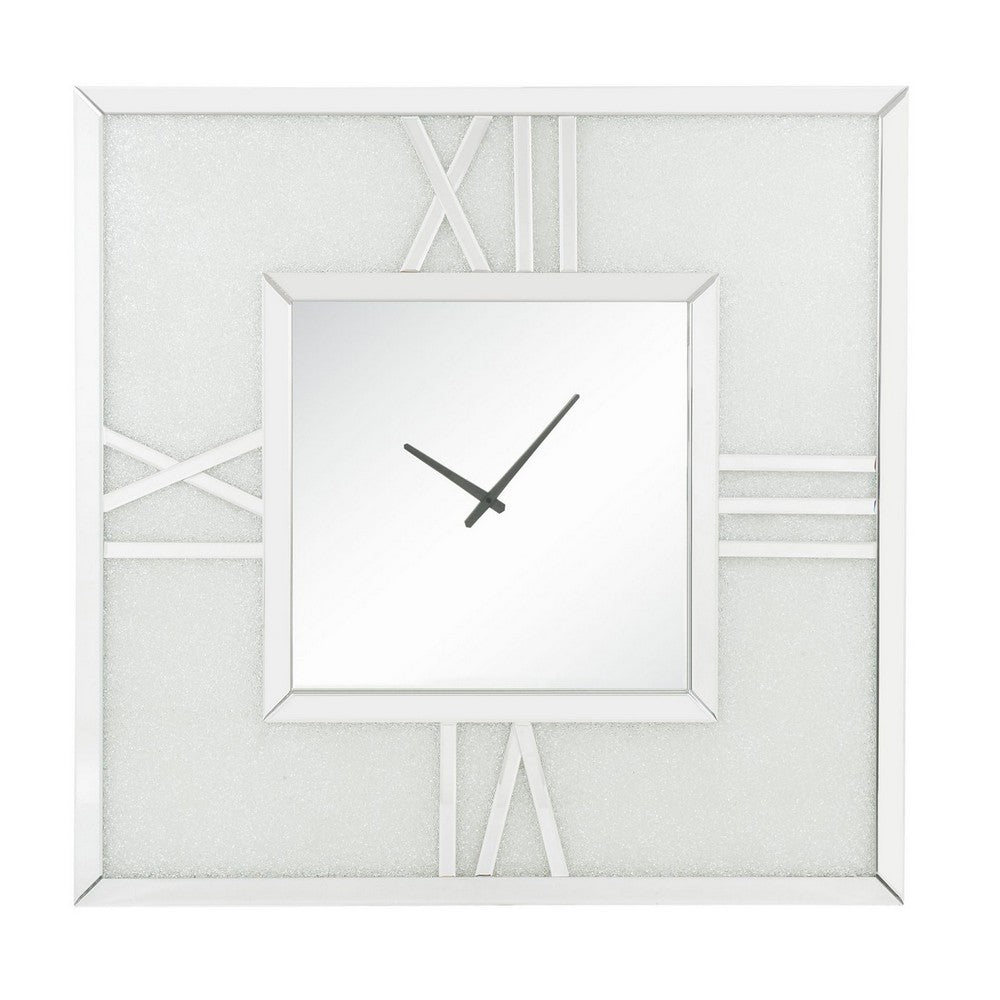Analog Wall Clock with LED Light and Faux Gem Inlay, Silver - BM232525