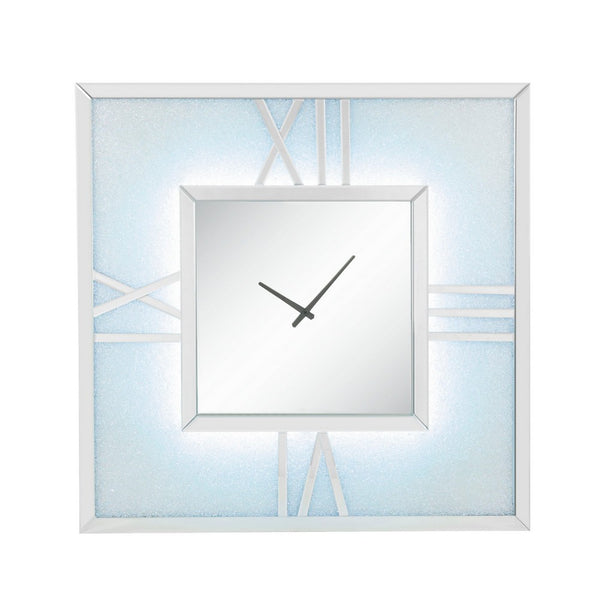 Analog Wall Clock with LED Light and Faux Gem Inlay, Silver - BM232525