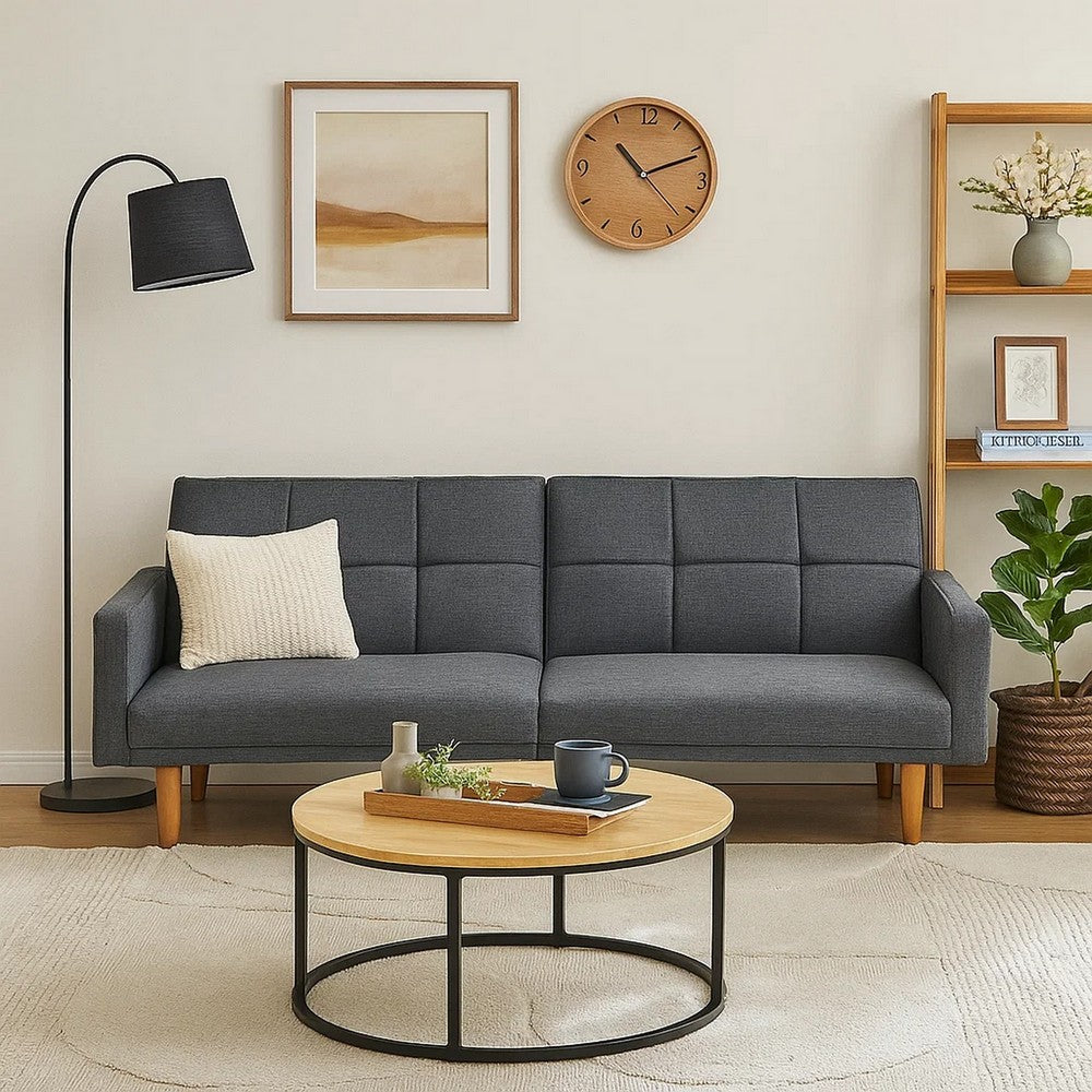 Fabric Adjustable Sofa with Square Tufted Back, Light Gray - BM232618