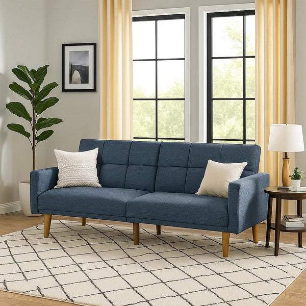 Fabric Adjustable Sofa with Square Tufted Back, Blue - BM232619