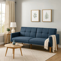 Fabric Adjustable Sofa with Square Tufted Back, Blue - BM232619