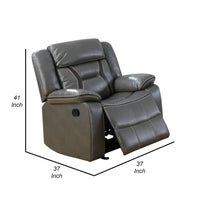 37 Inches Leatherette Glider Recliner with Pillow Arms, Gray - BM232628
