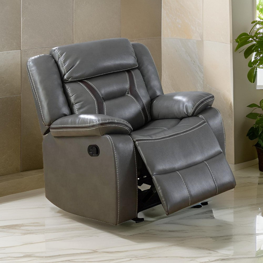 37 Inches Leatherette Glider Recliner with Pillow Arms, Gray - BM232628