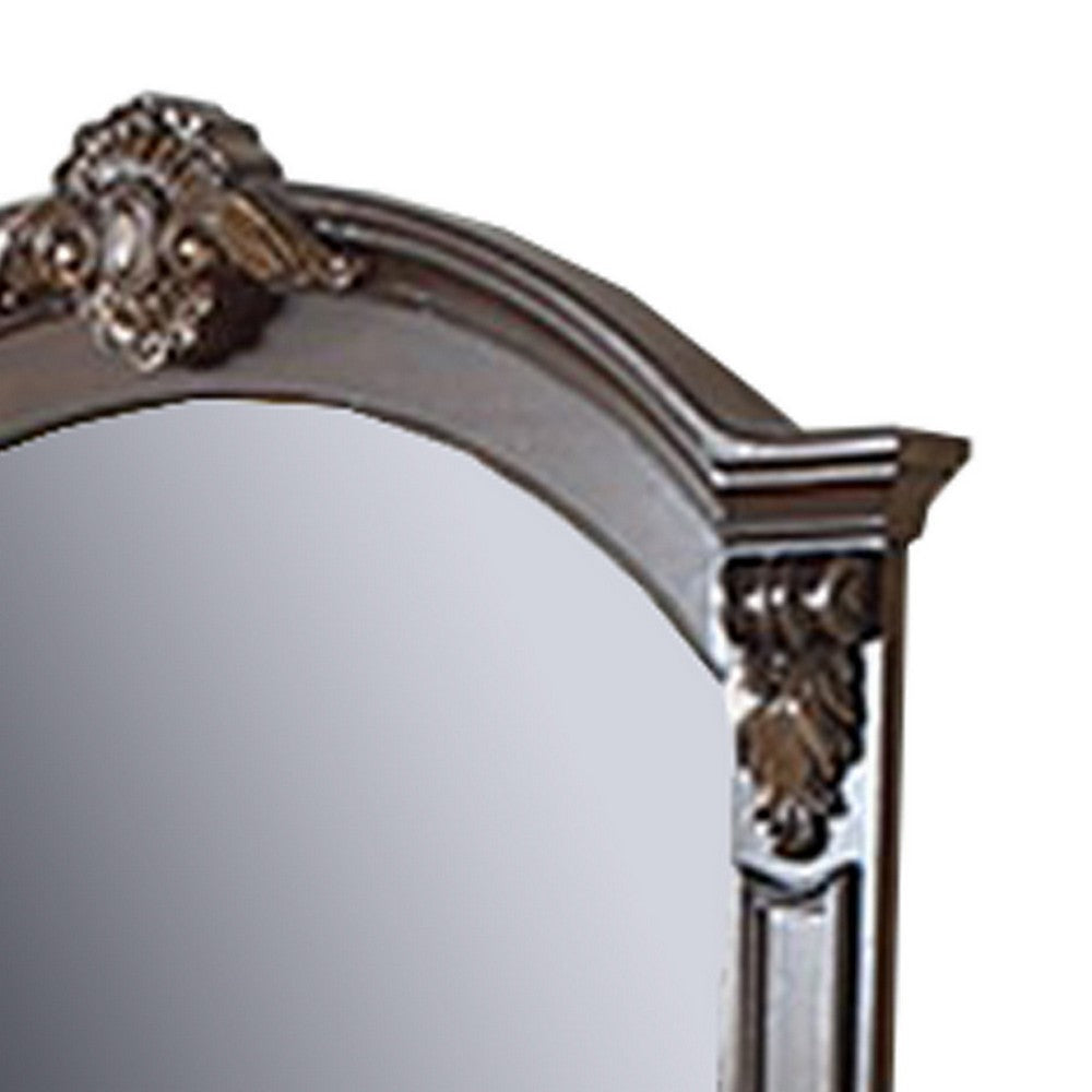 Scalloped Crown Top Wooden Frame Wall Mirror with Molded Details, Brown - BM232649