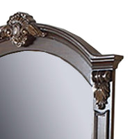 Scalloped Crown Top Wooden Frame Wall Mirror with Molded Details, Brown - BM232649