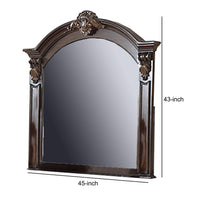 Scalloped Crown Top Wooden Frame Wall Mirror with Molded Details, Brown - BM232649