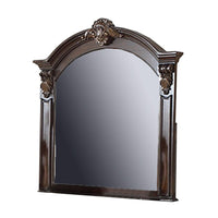 Scalloped Crown Top Wooden Frame Wall Mirror with Molded Details, Brown - BM232649