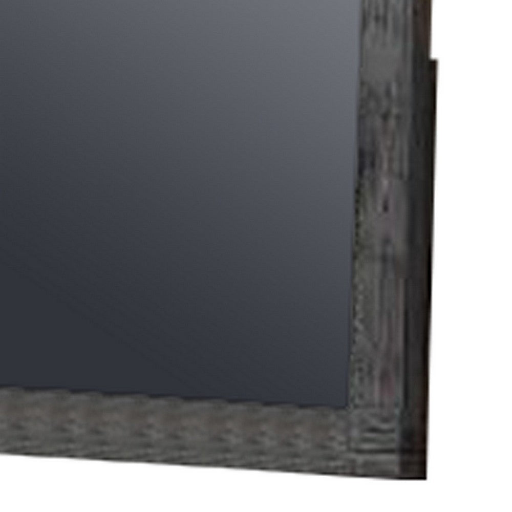 Wall Mirror with Rectangular Frame and Natural Wood Grain Details, Dark Brown - BM232680