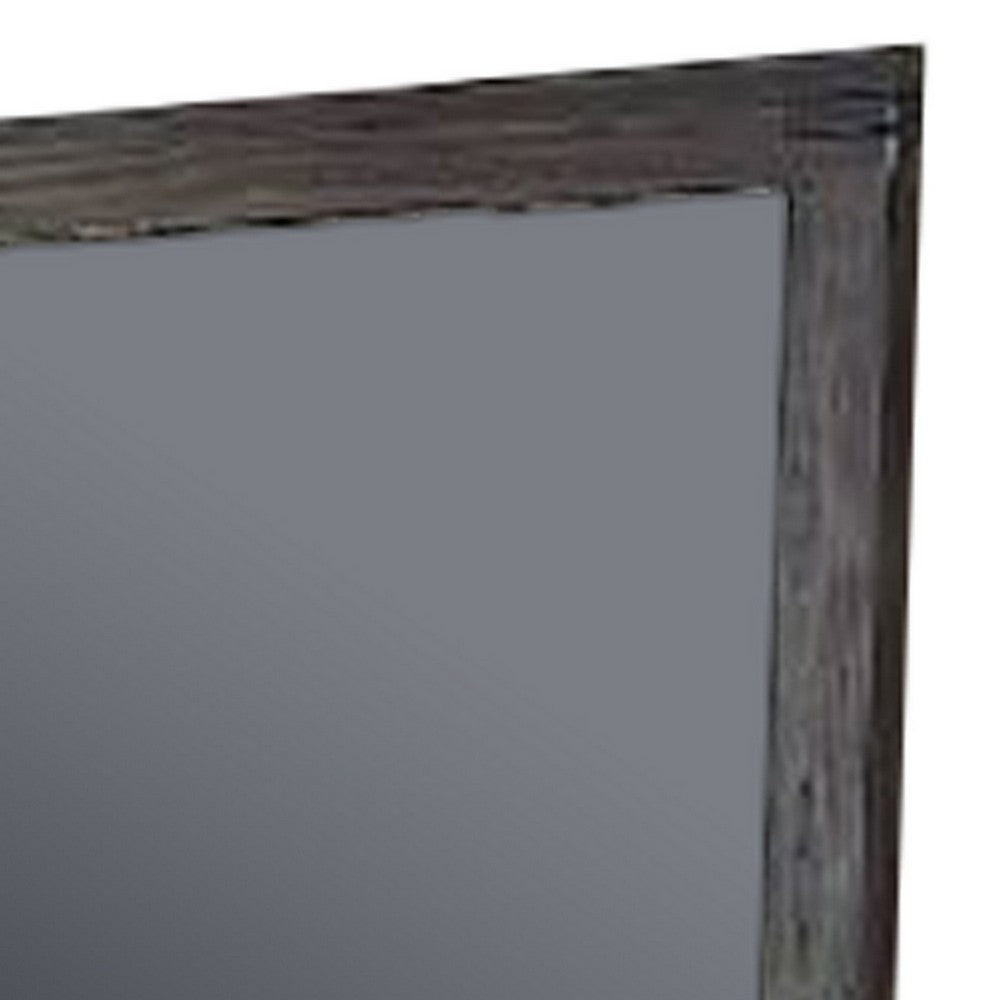 Wall Mirror with Rectangular Frame and Natural Wood Grain Details, Dark Brown - BM232680