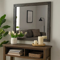 Wall Mirror with Rectangular Frame and Natural Wood Grain Details, Dark Brown - BM232680