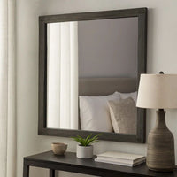 Wall Mirror with Rectangular Frame and Natural Wood Grain Details, Dark Brown - BM232680