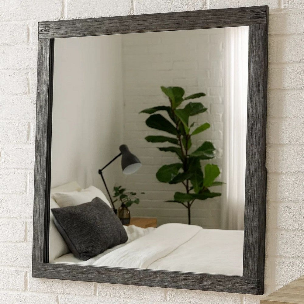 Wall Mirror with Rectangular Frame and Natural Wood Grain Details, Dark Brown - BM232680