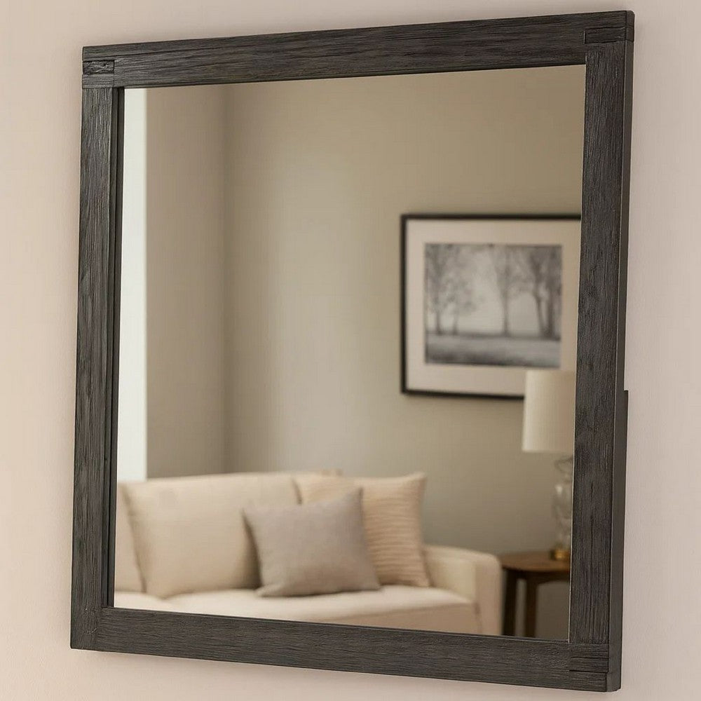Wall Mirror with Rectangular Frame and Natural Wood Grain Details, Dark Brown - BM232680