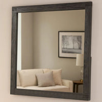 Wall Mirror with Rectangular Frame and Natural Wood Grain Details, Dark Brown - BM232680