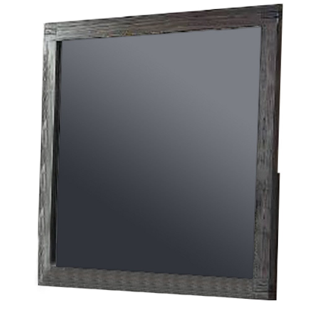 Wall Mirror with Rectangular Frame and Natural Wood Grain Details, Dark Brown - BM232680