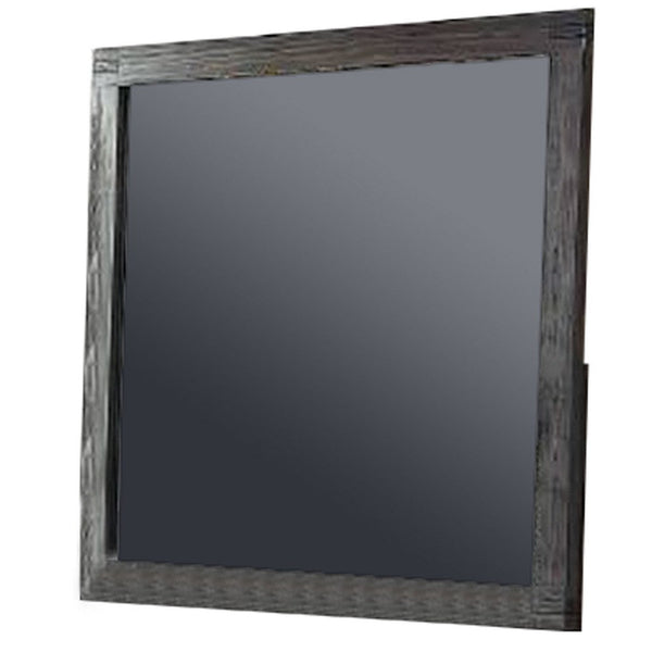 Wall Mirror with Rectangular Frame and Natural Wood Grain Details, Dark Brown - BM232680