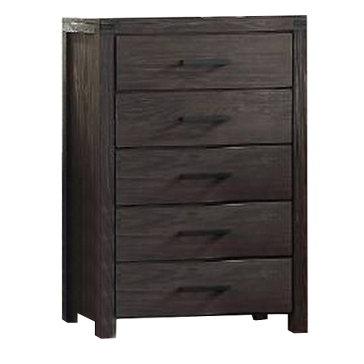 Wooden Chest with Metal Bar Handles and Five Drawers, Dark Brown  - BM232681