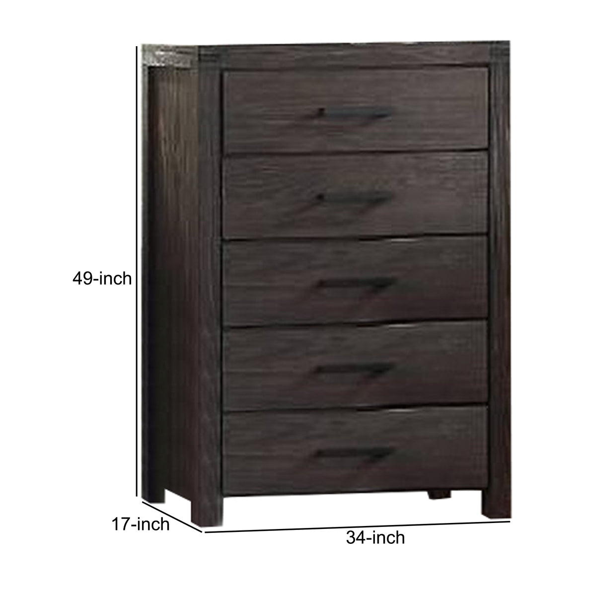 Wooden Chest with Metal Bar Handles and Five Drawers, Dark Brown  - BM232681