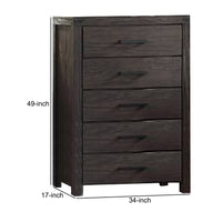 Wooden Chest with Metal Bar Handles and Five Drawers, Dark Brown  - BM232681