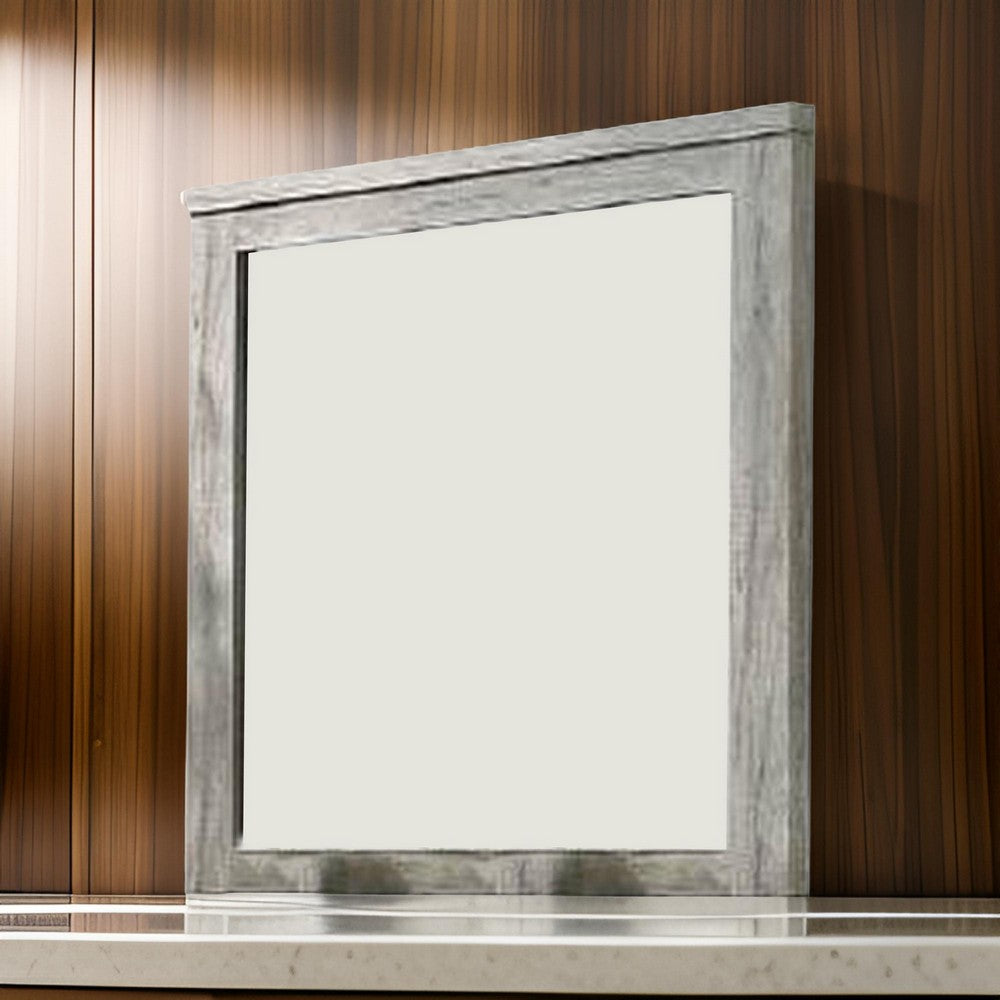 Wall Mirror with Rectangular Frame and Molded Details, Gray - BM232688