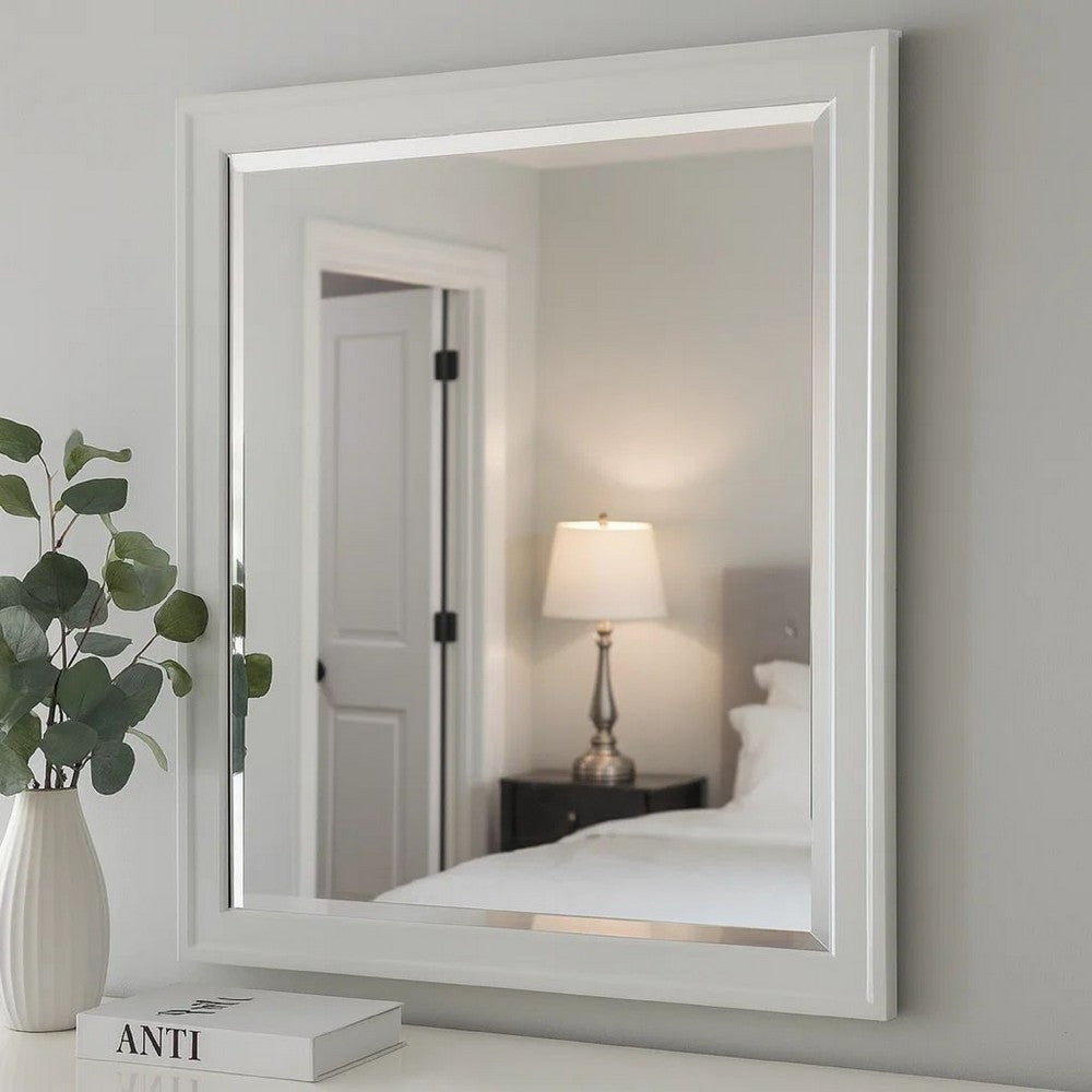 Modern Mirror with Rectangular Frame an Molded Details, White - BM232904