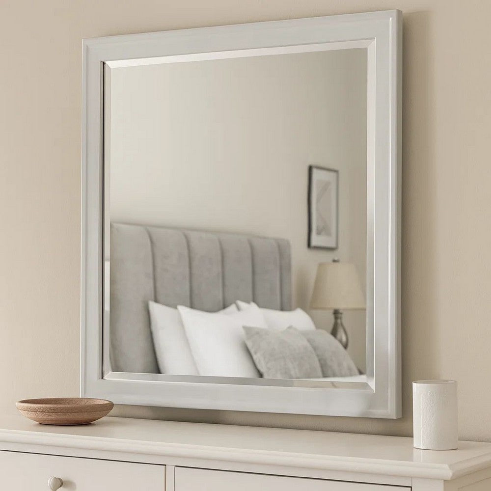 Modern Mirror with Rectangular Frame an Molded Details, White - BM232904