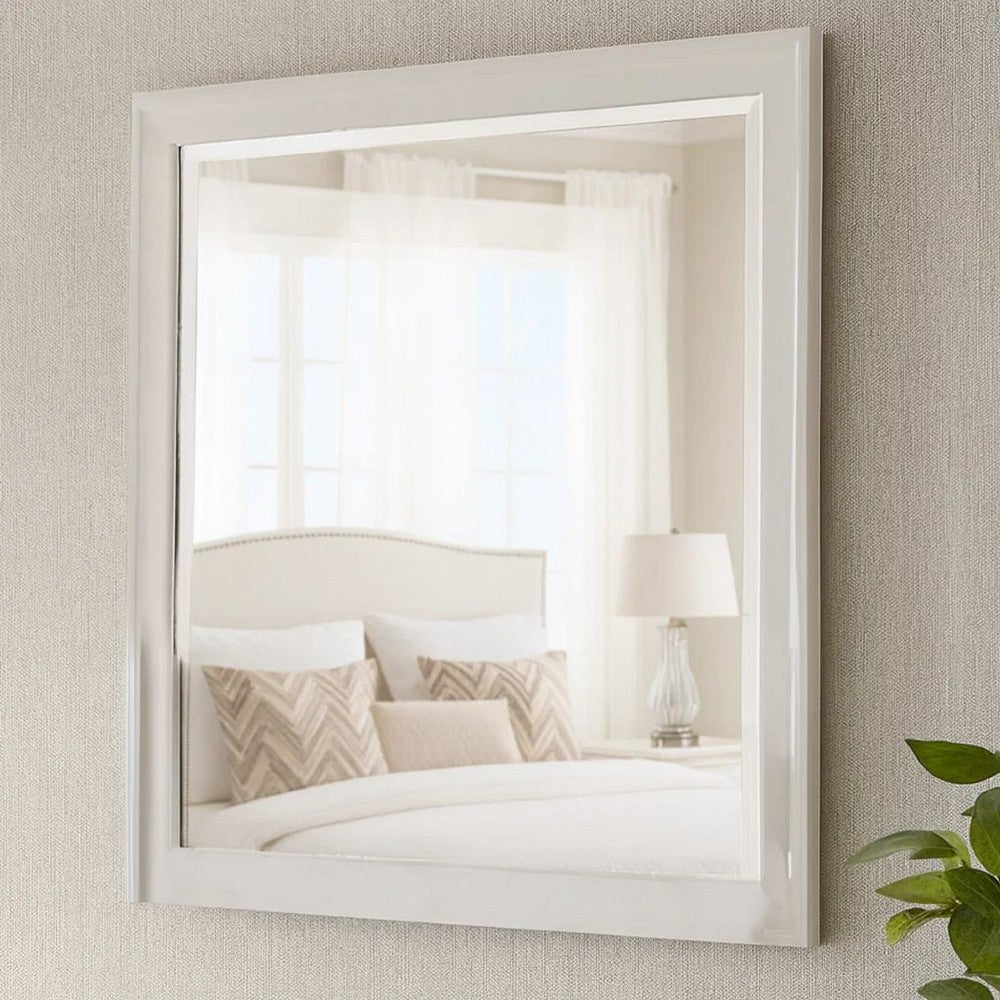 Modern Mirror with Rectangular Frame an Molded Details, White - BM232904