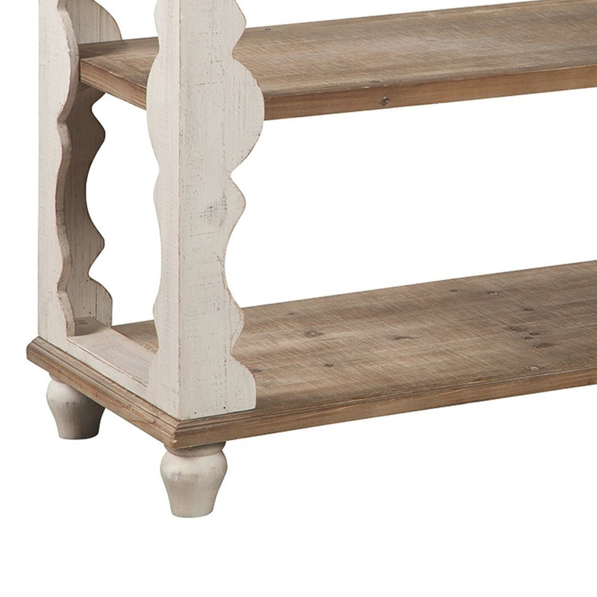 Traditional Style Console Sofa Table with Scalloped Design, White and Brown - BM232961