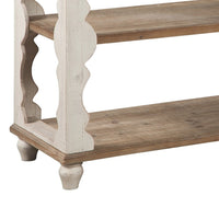 Traditional Style Console Sofa Table with Scalloped Design, White and Brown - BM232961