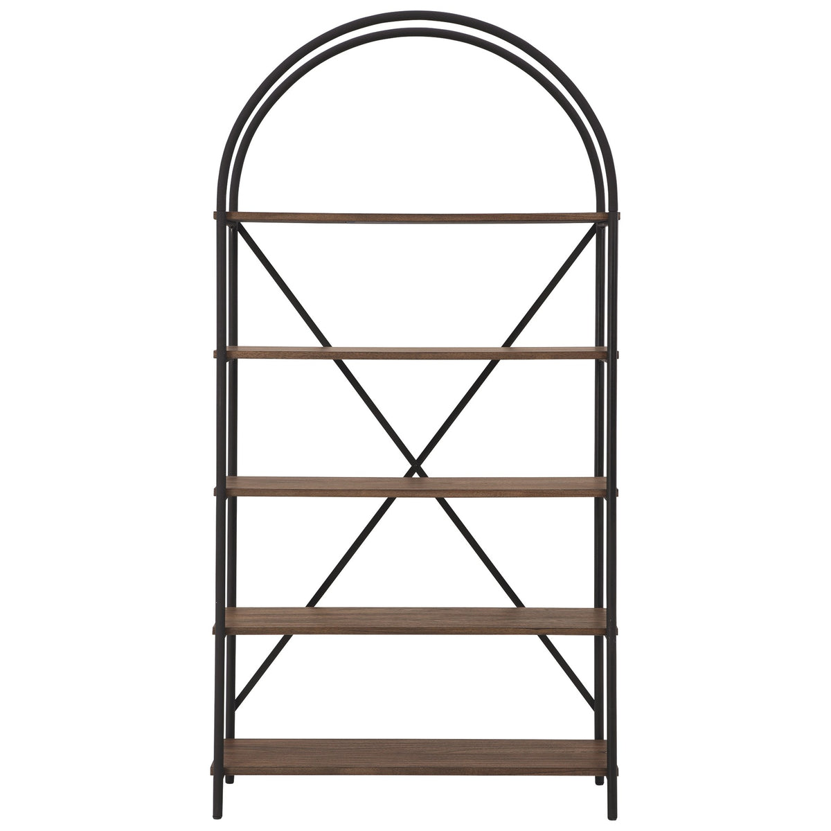 Tubular Framed Bookcase with 5 open Shelves, Brown and Black  - BM232963