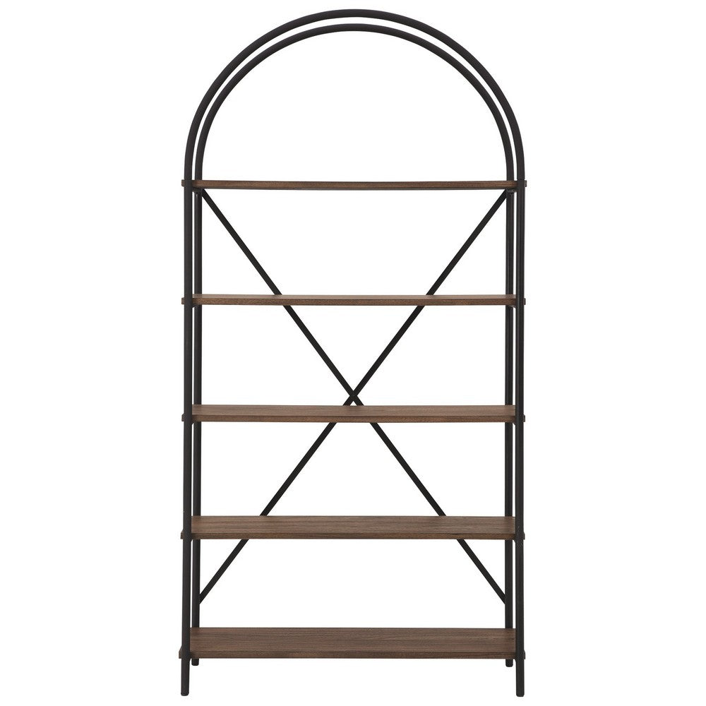 Tubular Framed Bookcase with 5 open Shelves, Brown and Black  - BM232963
