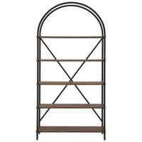 Tubular Framed Bookcase with 5 open Shelves, Brown and Black  - BM232963