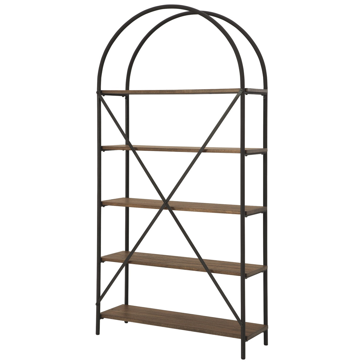 Tubular Framed Bookcase with 5 open Shelves, Brown and Black  - BM232963
