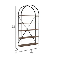 Tubular Framed Bookcase with 5 open Shelves, Brown and Black  - BM232963