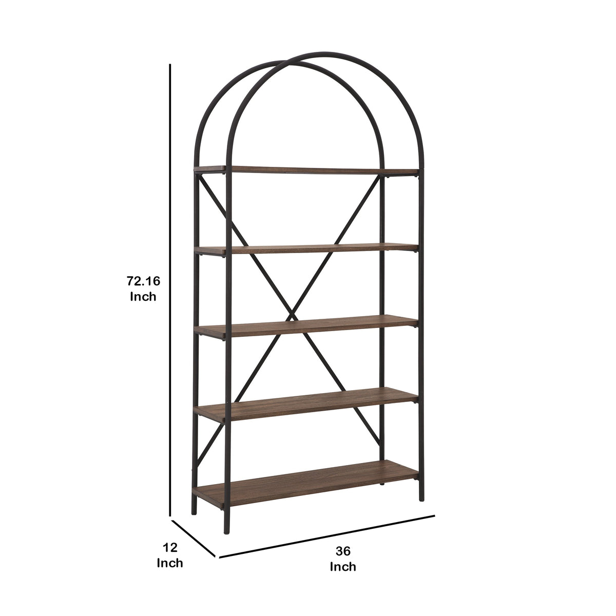 Tubular Framed Bookcase with 5 open Shelves, Brown and Black  - BM232963