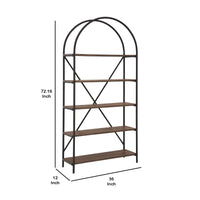 Tubular Framed Bookcase with 5 open Shelves, Brown and Black  - BM232963