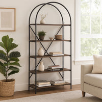 Tubular Framed Bookcase with 5 open Shelves, Brown and Black  - BM232963