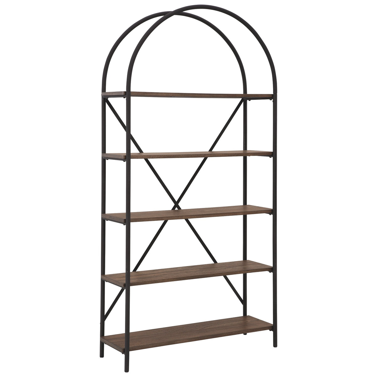 Tubular Framed Bookcase with 5 open Shelves, Brown and Black  - BM232963