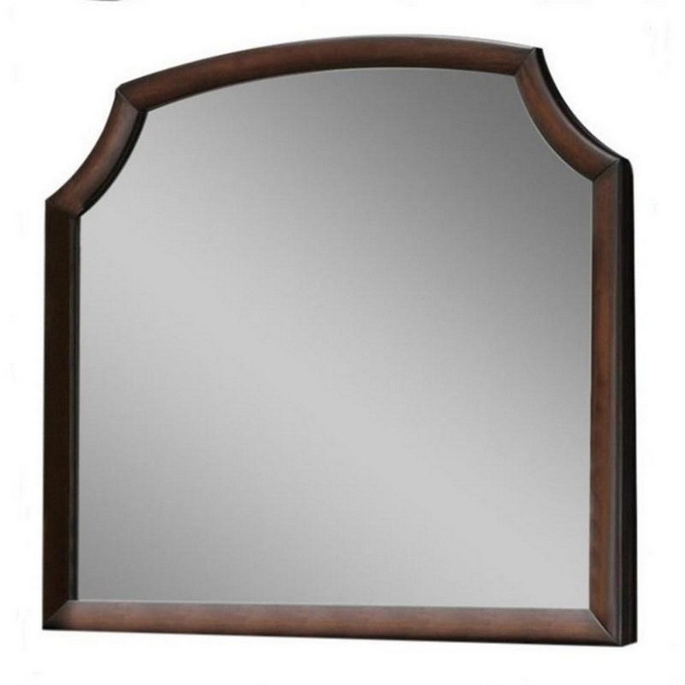 Transitional Style Wooden Wall Mirror with Beveled Edges, Espresso - BM232977