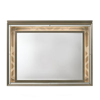 Contemporary Wall Mirror with LED and Accent Details, Gold and Brown - BM232980
