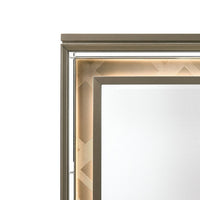 Contemporary Wall Mirror with LED and Accent Details, Gold and Brown - BM232980
